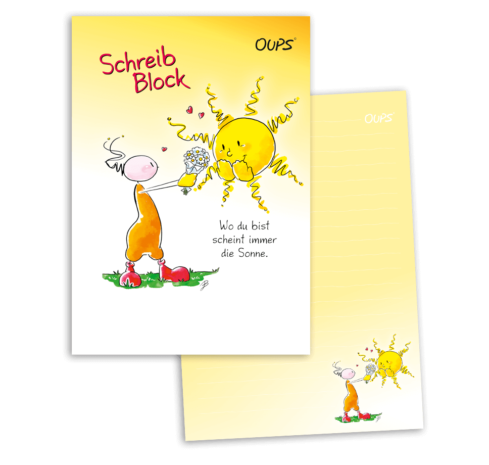 OUPS Schreibblock A5 - liniert - gelb - Wo du bist schein die Sonne.